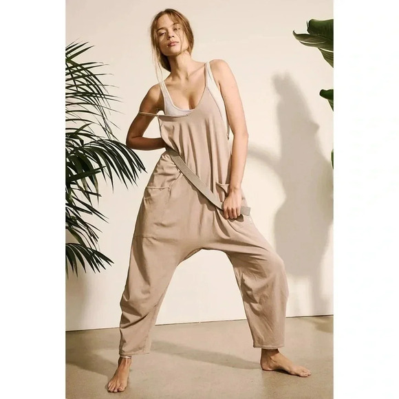 Free People Pants - Free People Hot Shot Onesie FP Movement One Piece Taupe Tan Brown